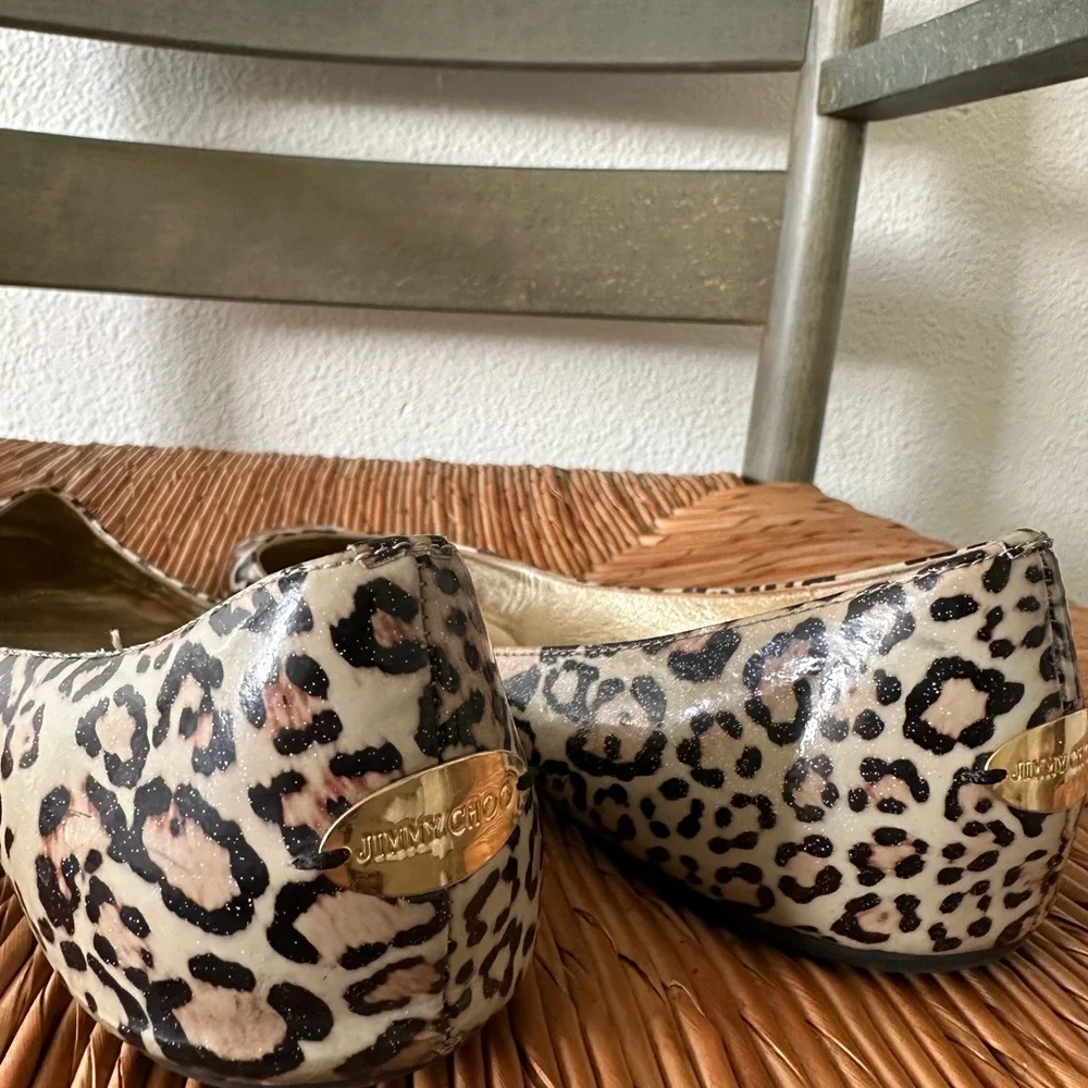 Jimmy Choo Patent Leather Leopard Print Flats - Picture 7 of 8